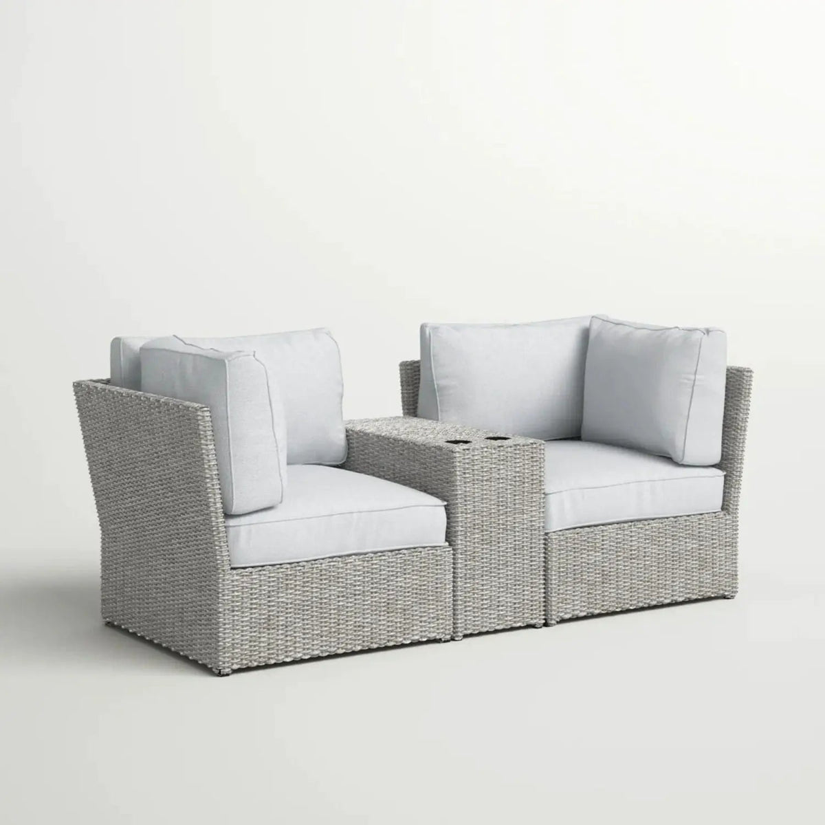 Outdoor Wicker Loveseat | 3-Piece Set | Aluminum Frame | 5 Inch Cushions