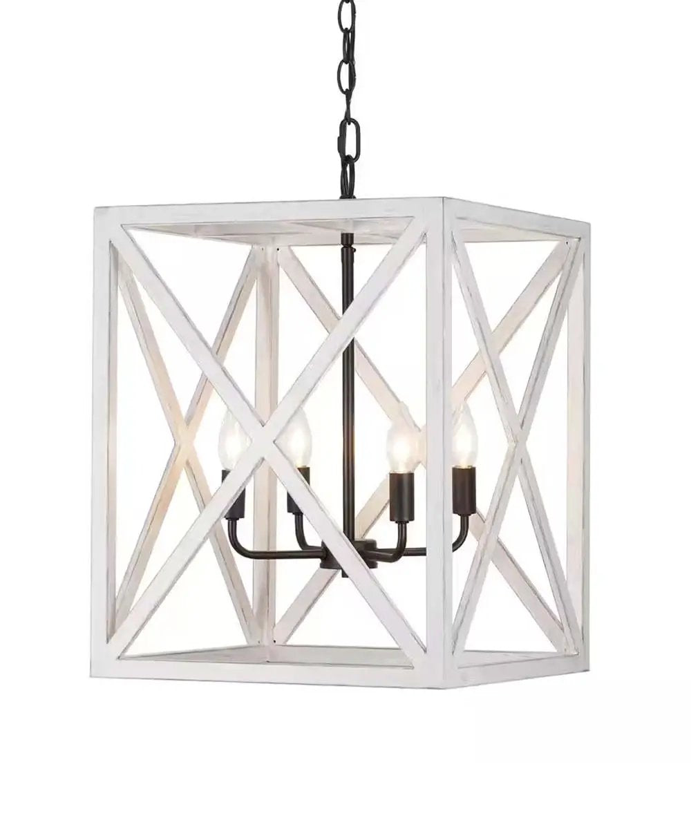 Cage Pendant Light | 4 Light | Distressed White | 16 Inch Width
