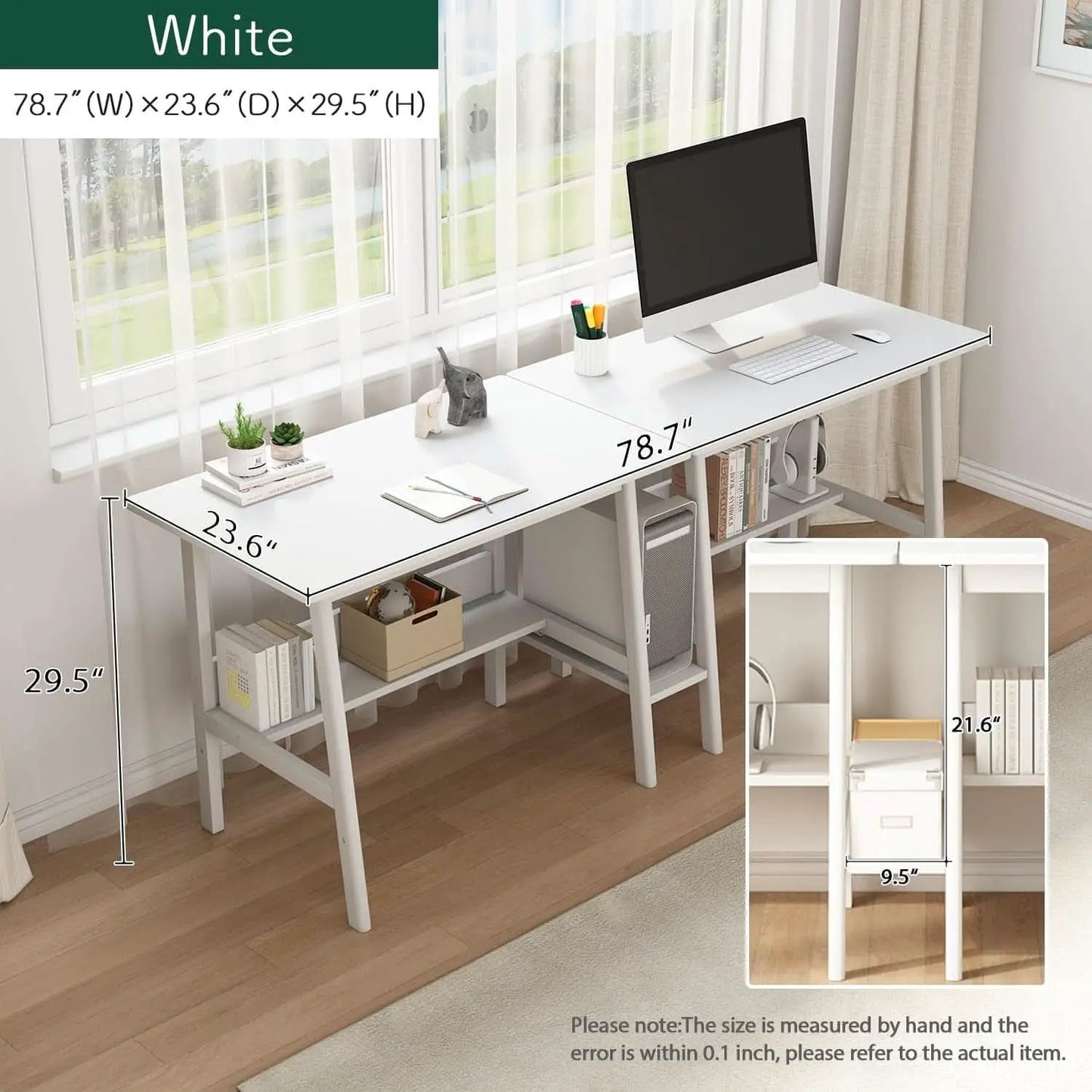 Two Person Desk With BuiltIn Bookshelf 79Inch White from PriceLows™
