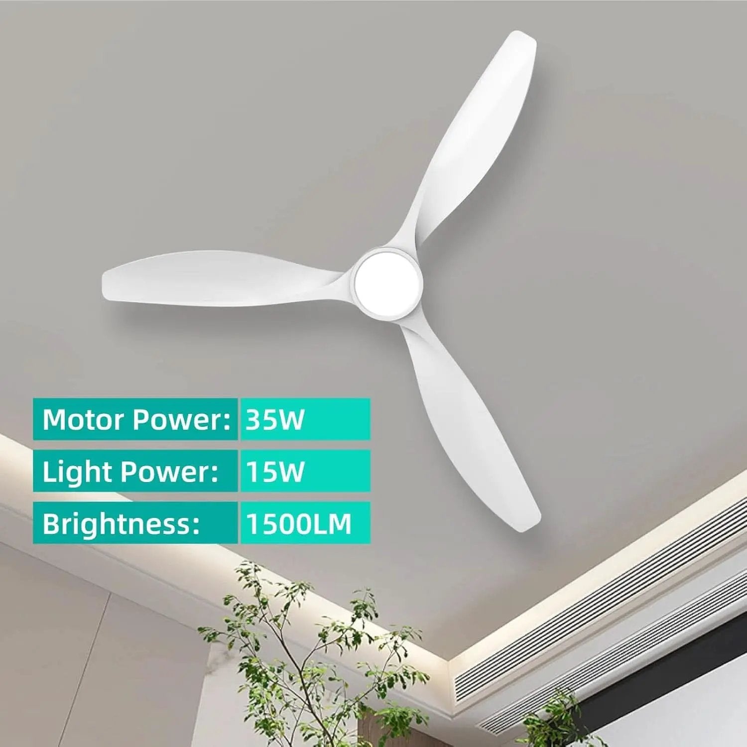 52 Inch White Energy Efficient Ceiling Fan With LED Light from PriceLows™