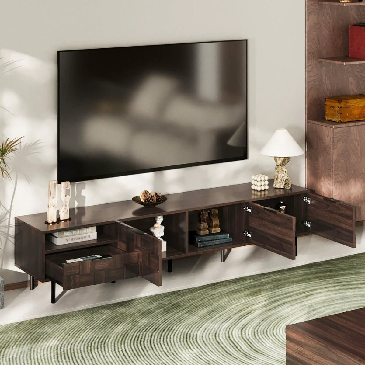 TV Stand | 78 Inch | Soft Close Storage | Walnut Finish