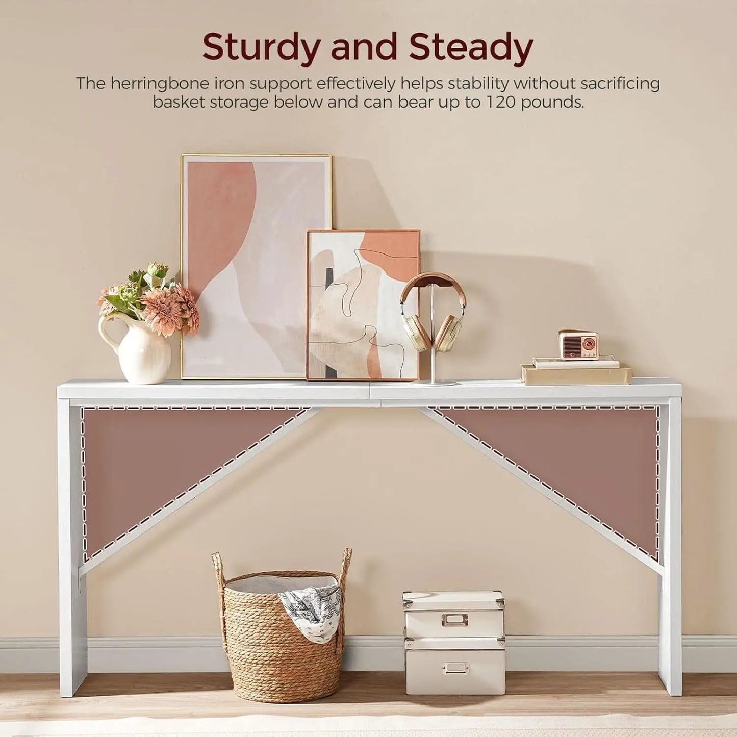 62.2-Inch Industrial White Console Table With Metal Frame from PriceLows™