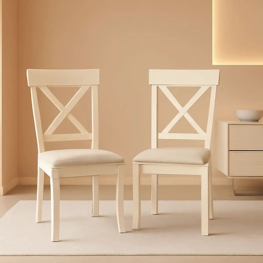 Prato Wood Cross Back Dining Chairs Antique White Tan from PriceLows™