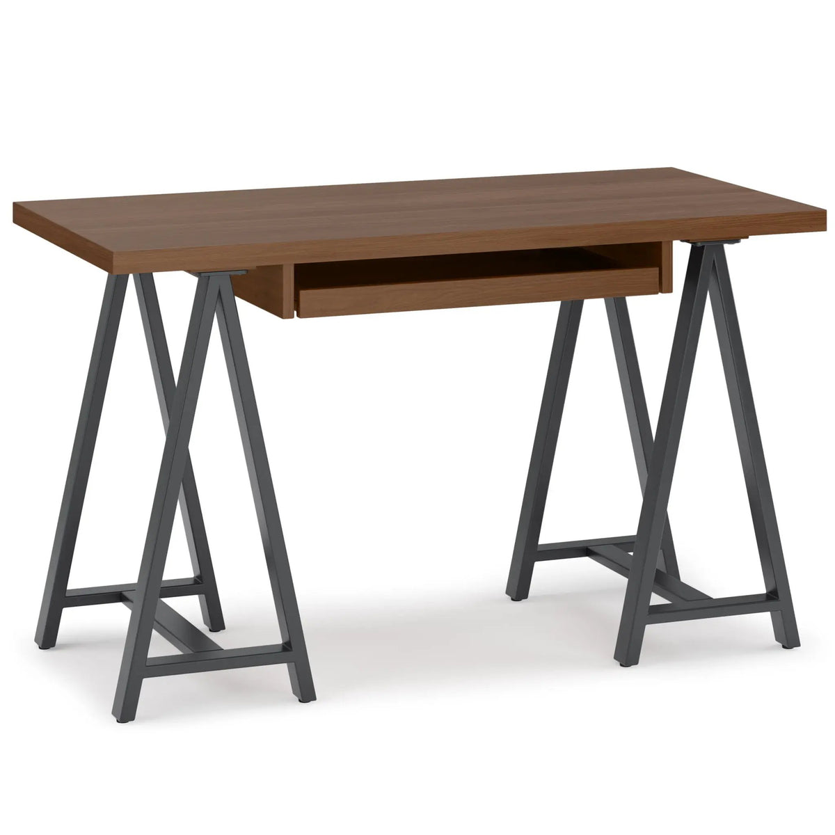 Sawhorse Handcrafted Solid Desk | Walnut Veneer And Solid Wood | Extra Thick Tabletop | 60 Inch Length