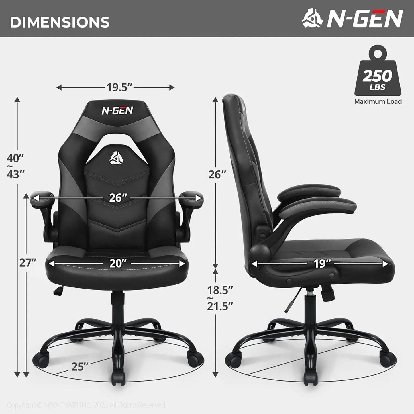 N-GEN Ergonomic Gaming Chair With Lumbar Support Gray PU Leather from PriceLows™