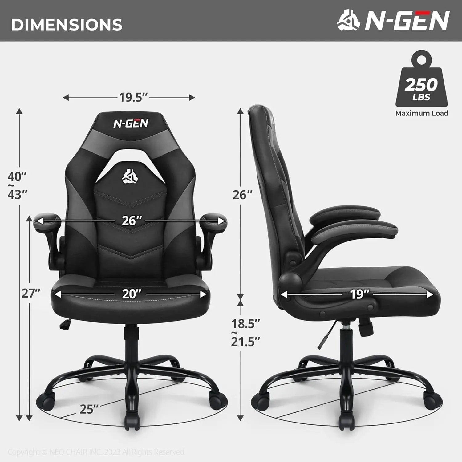 N-GEN Ergonomic Gaming Chair With Lumbar Support Gray PU Leather from PriceLows™