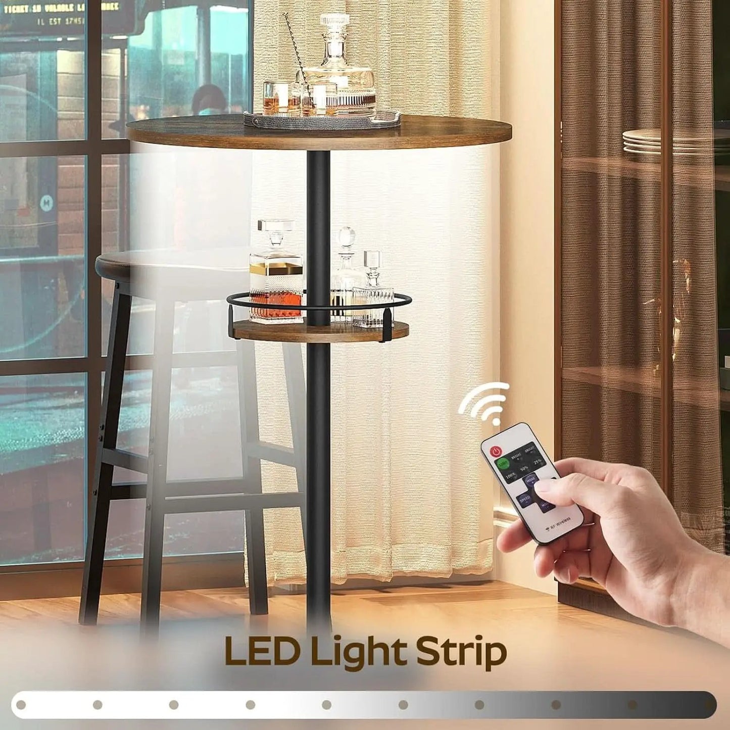 Round Industria lBar Table Set Two With Integrated LED Illumination from PriceLows™