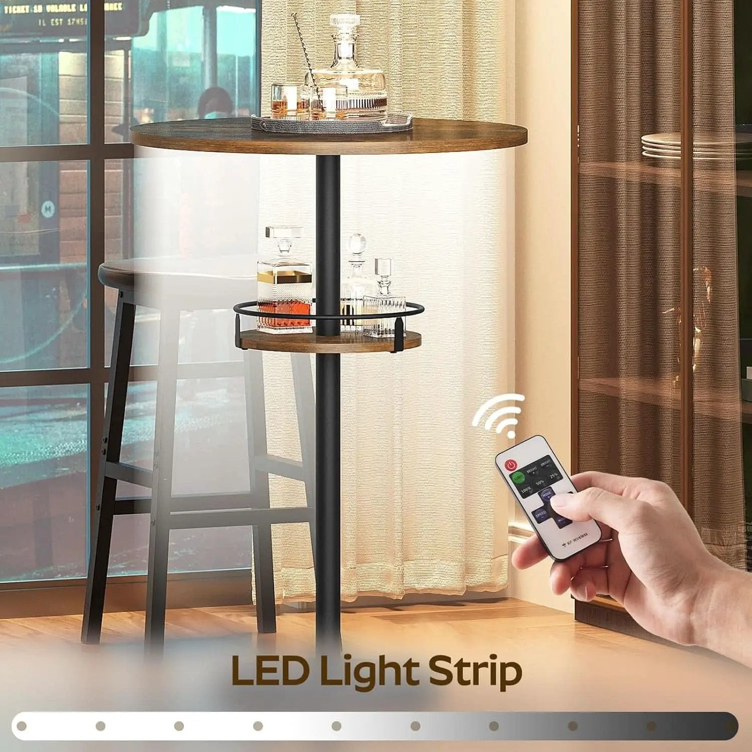 Round Industria lBar Table Set Two With Integrated LED Illumination from PriceLows™