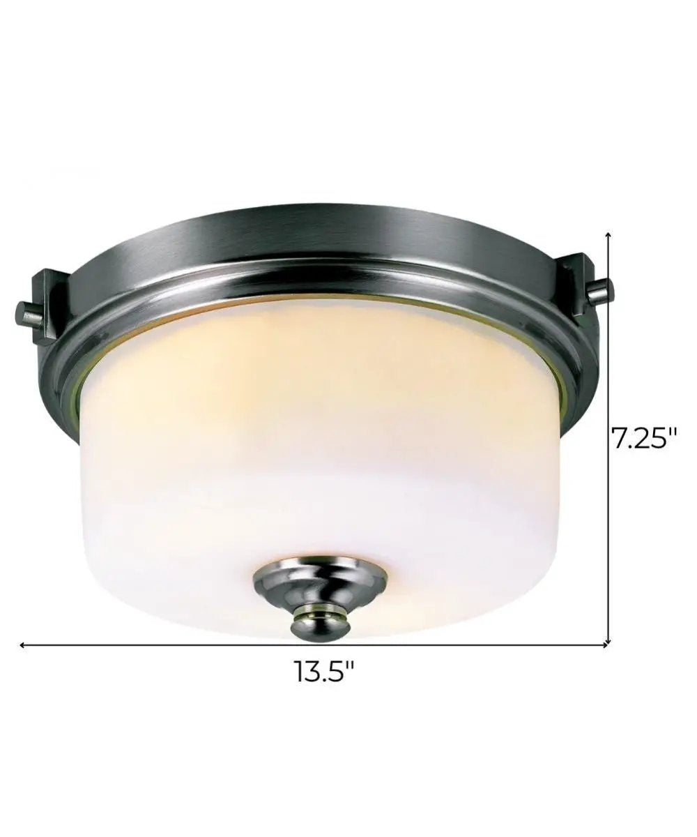 Flush Mount Light Fixture | 2 Light | Brushed Nickel | 13 Inch Width