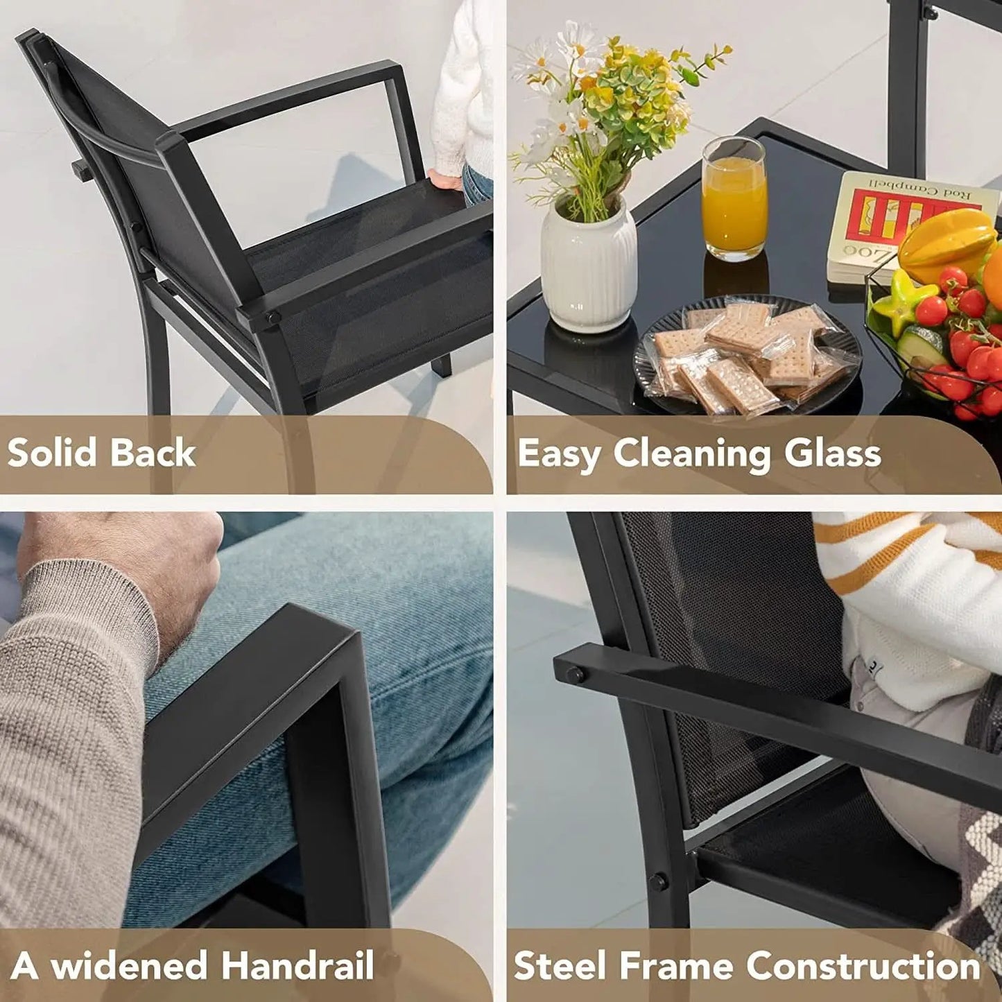 4 Piece Outdoor Patio Set With Glass Table Black Durable from PriceLows™