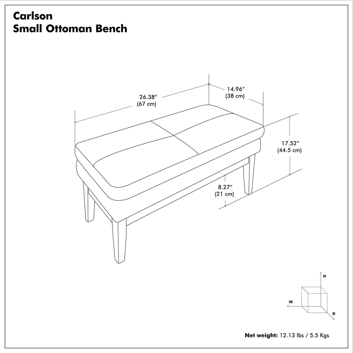 Carlson Ottoman Bench | Mid-Century Design | Top Stitching Detail | Webbed Seat Support