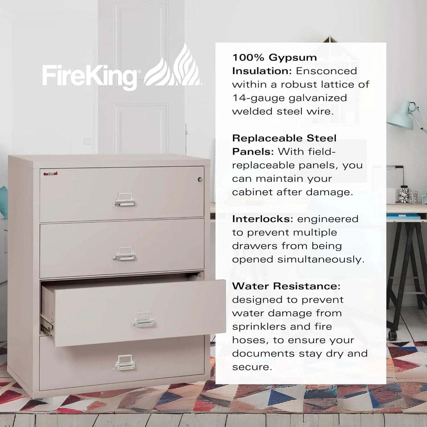 Lateral 4 Drawer Fire Safe File Cabinet With Lock 1 Hour Fire Rated Platinum from PriceLows™