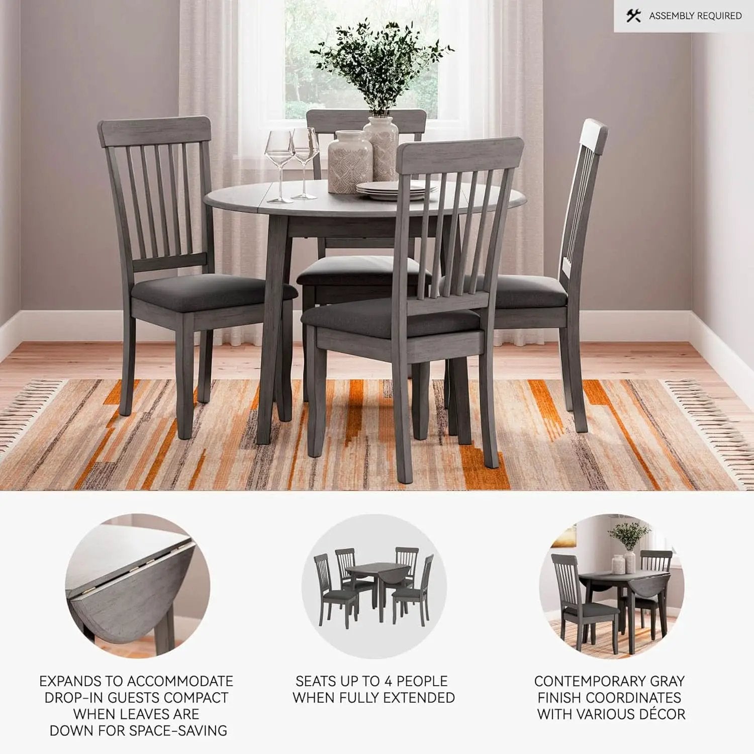 Gray Drop Leaf Dining Table Seats Four With Two Leaves from PriceLows™