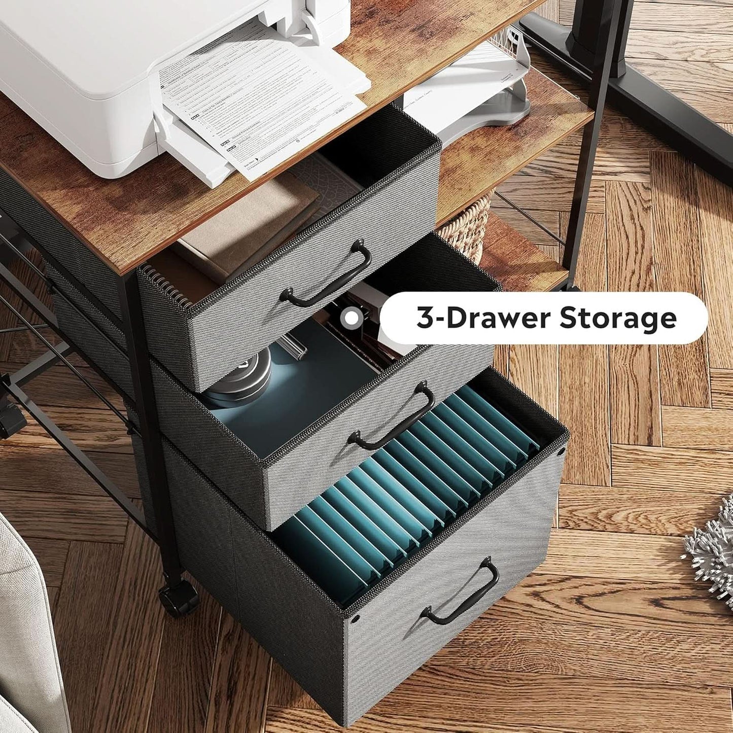 3 Drawer Mobile File Cabinet Rolling Printer Stand With Open Storage Shelf Rustic Brown Fits A4 Or Letter Size from PriceLows™