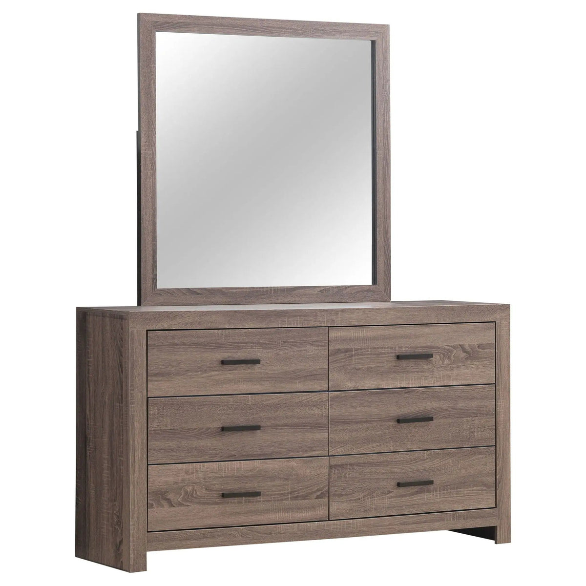 Brantford 6-drawer Dresser with Mirror Barrel | 58.5 x 16.25 x 72.75 in | Engineered Wood & Veneer | Oak