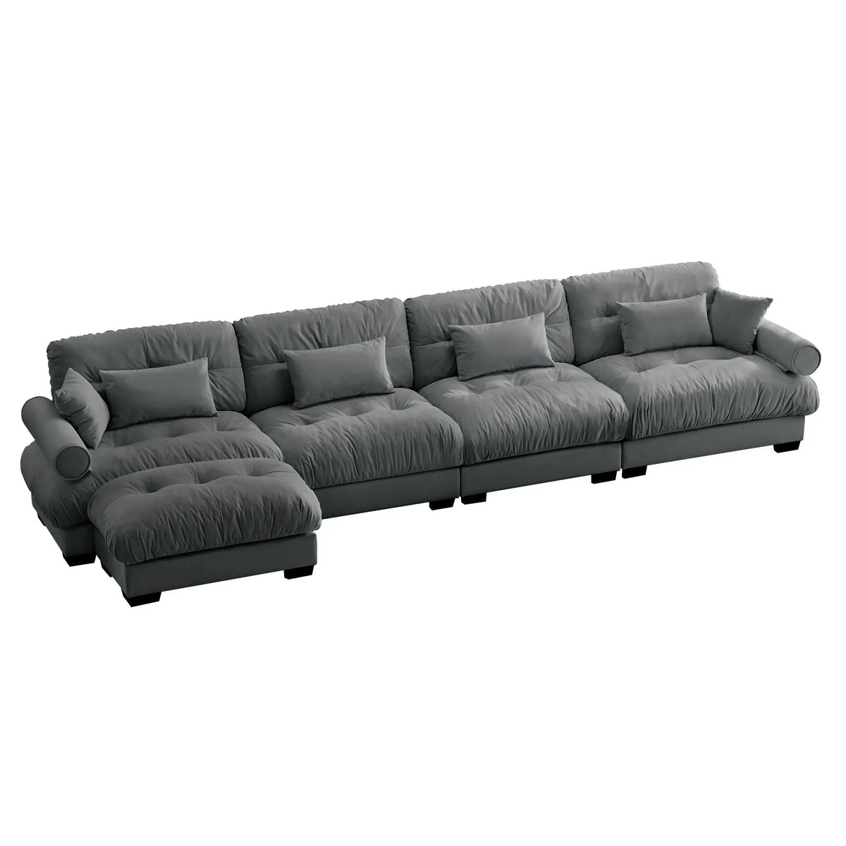 Modular Sectional Sofa | Deep Comfort Cushions | Vintage Fabric Ottoman