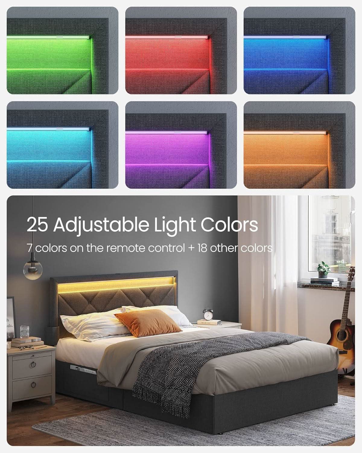 Illuminated Full Size Bed Frame With USB C Ports Headboard from PriceLows™