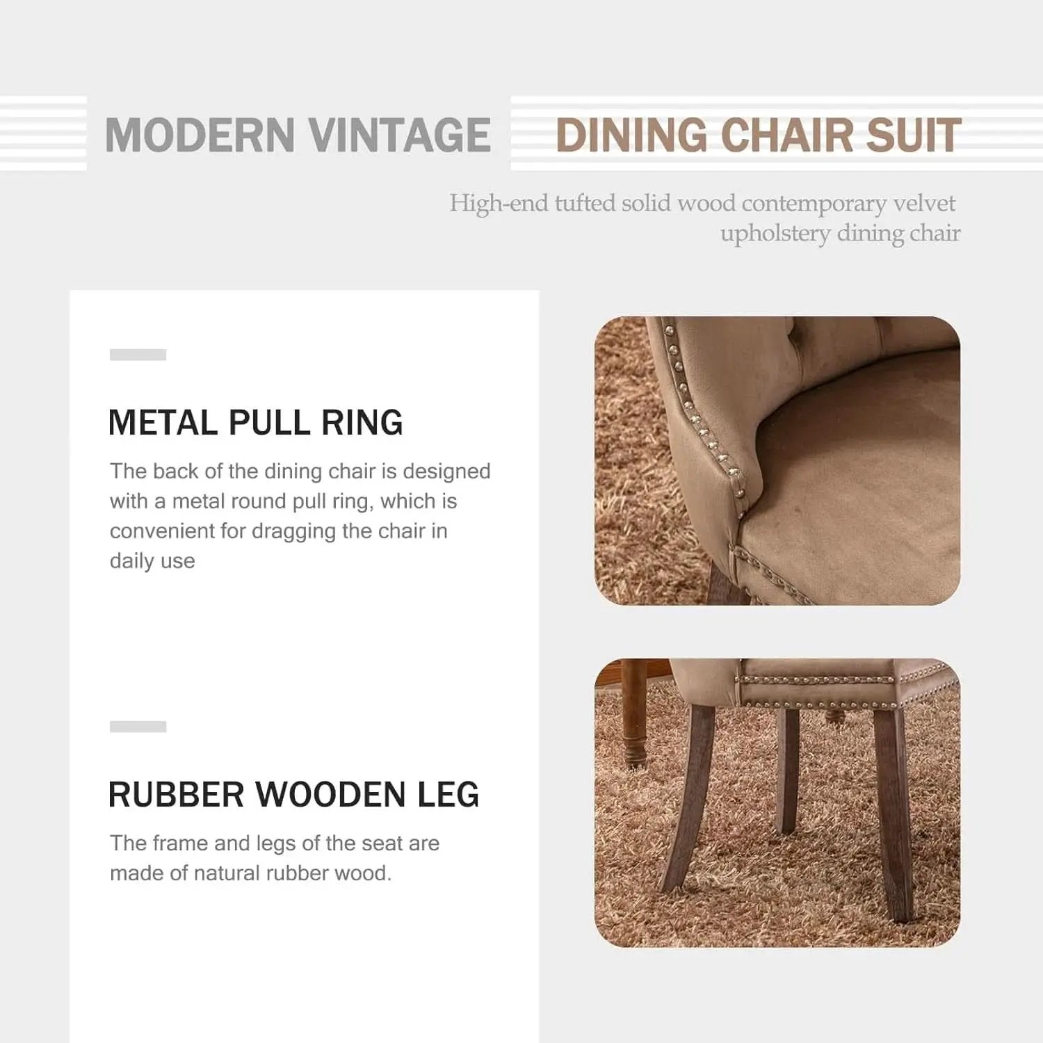 Khaki Velvet Dining Chairs Set of 4 With Button Back from PriceLows™