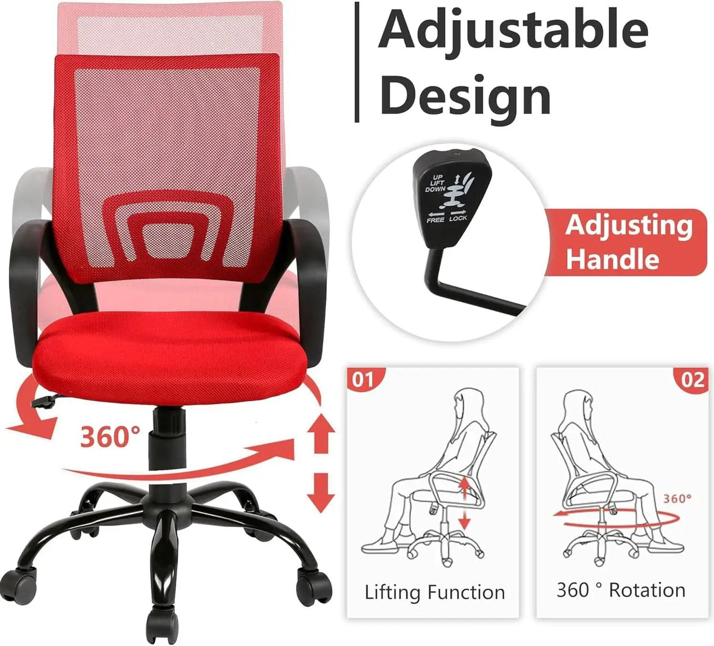Ergonomic Mesh Office Chair With Lumbar Support Red from PriceLows™