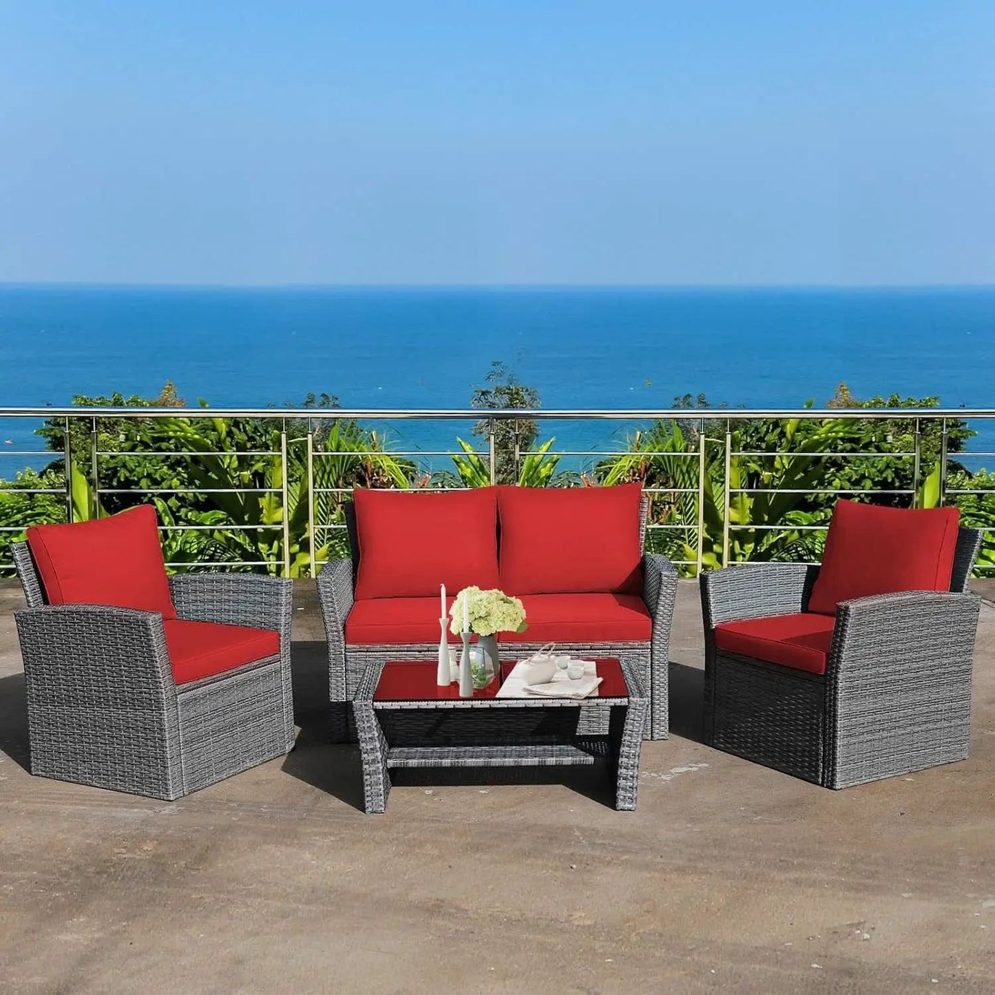 4 Piece All Weather Patio Furniture Set With Cushions And Glass Table from PriceLows™