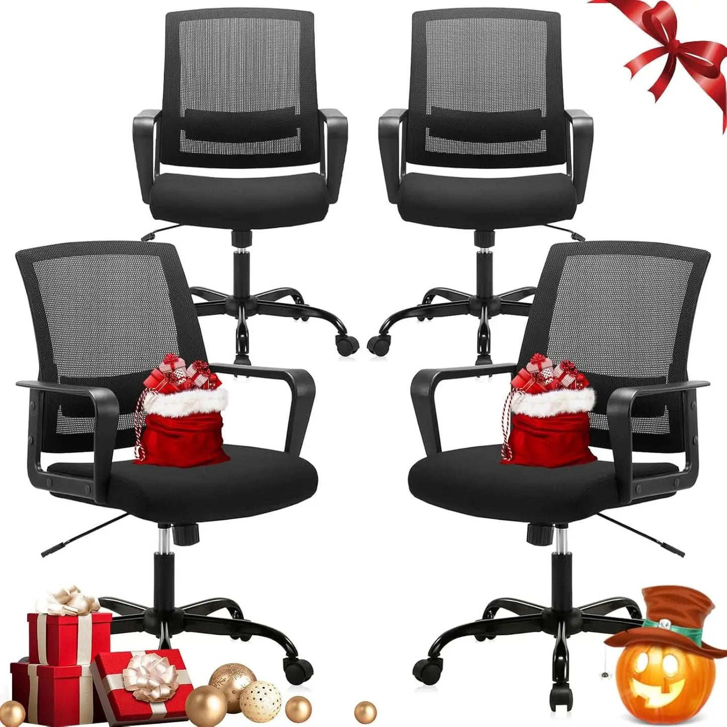 Ergonomic Black Mesh Office Chairs 4 Pack Lumbar Support from PriceLows™