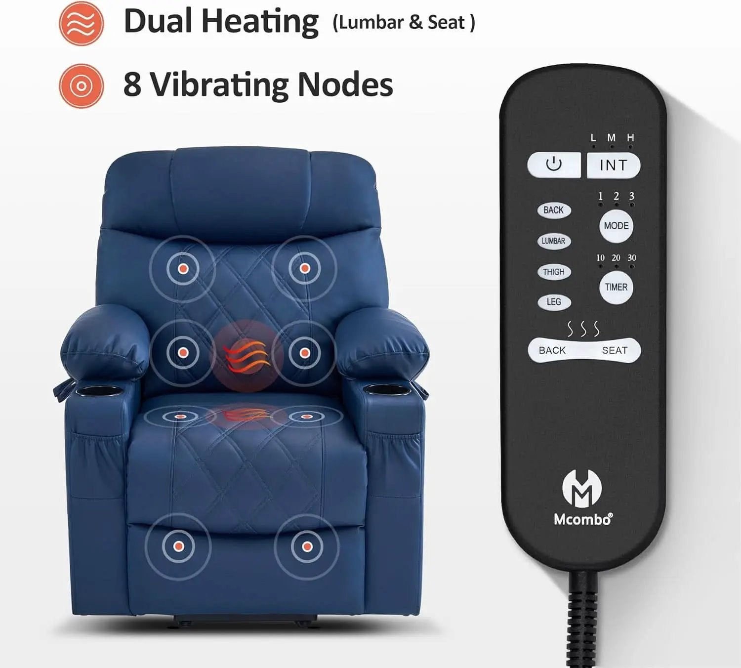 Petite Power Lift Recliner With Massage Blue USB Ports from PriceLows™