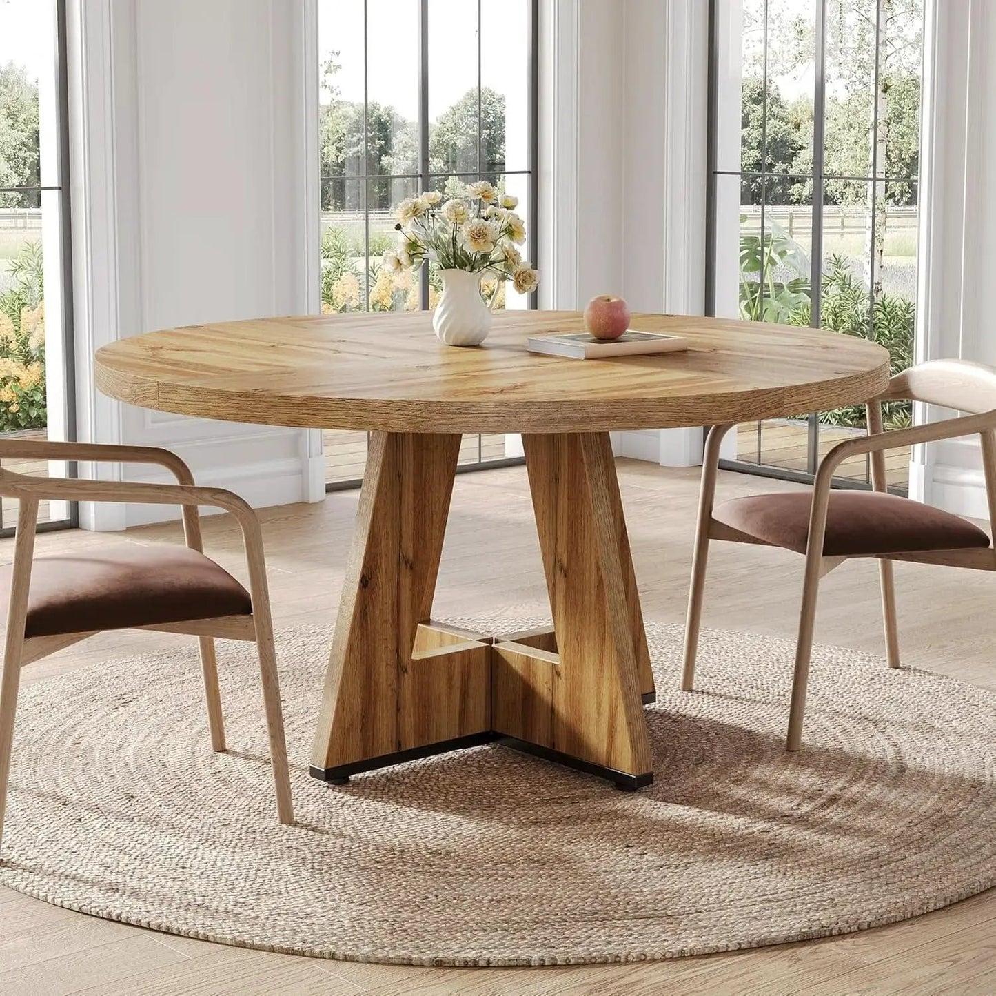 Round Dining Table 47 Inch For 4 To 6 With Wooden Pedestal from PriceLows™