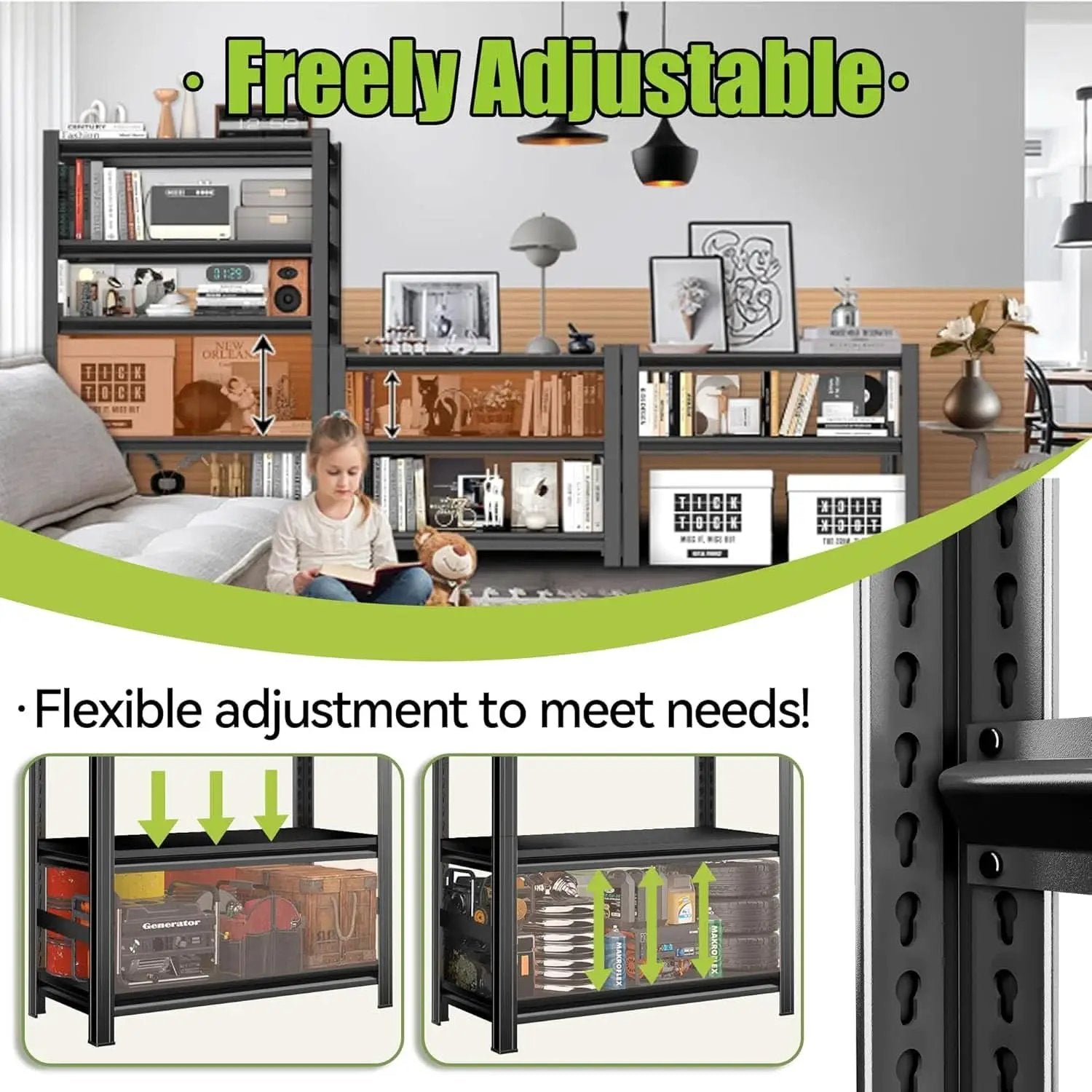 5 Tier Metal Wide Bookshelf Black Tall 72 Inch High from PriceLows™