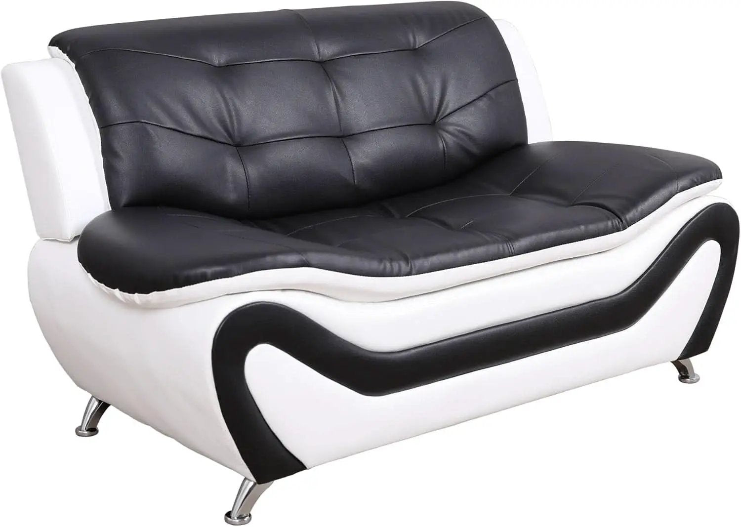 3 Piece Aldo Modern Faux Leather Sofa Set Black And White With Sofa Loveseat And Chair from PriceLows™
