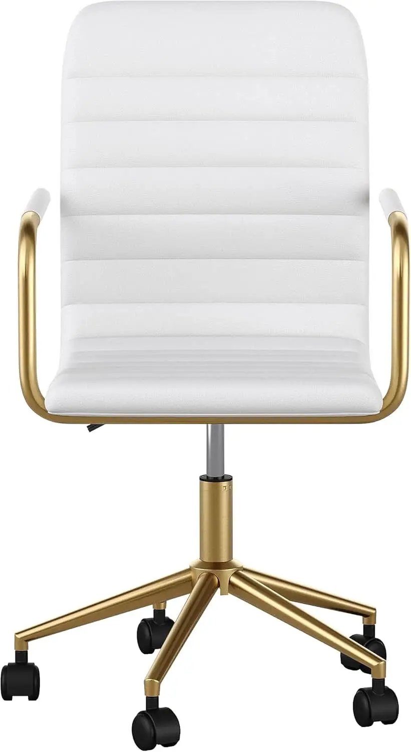 Taytum Swivel Task Chair White Faux Leather Brass Frame from PriceLows™