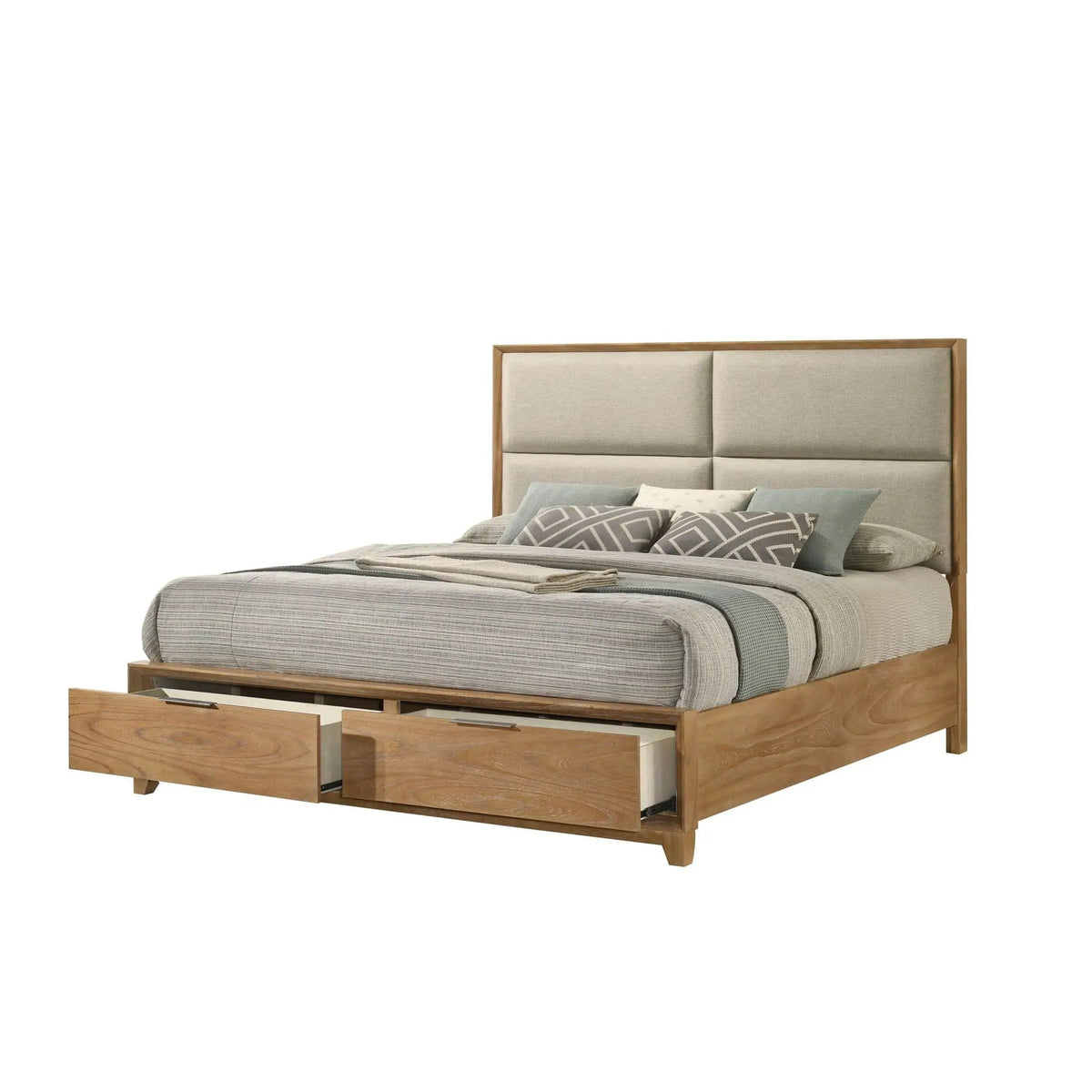 Contemporary Storage Platform Bed With Ultra Plush Headboard | 2 Pieces | Fabric & Wood | Bedroom