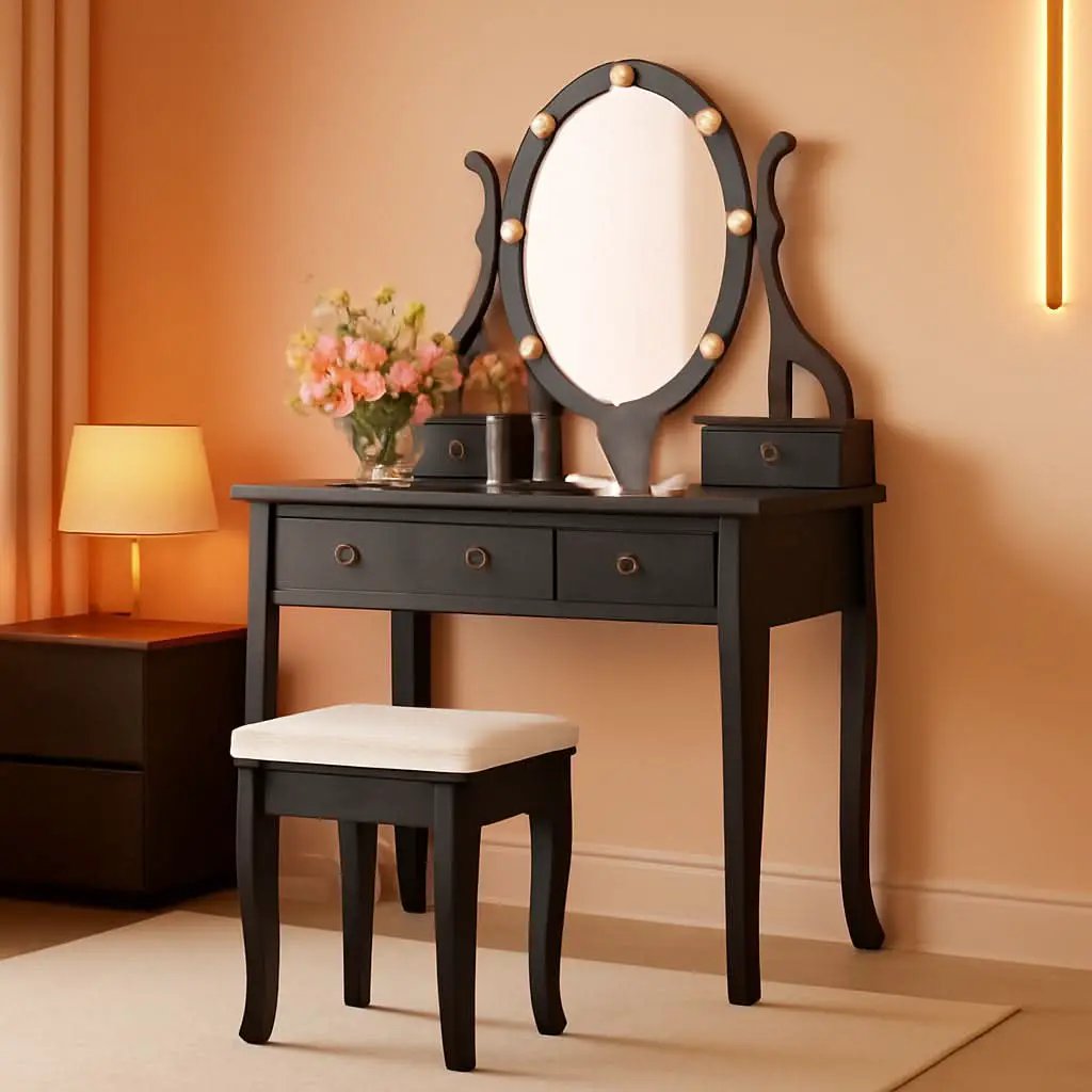 Three Color Dimmable LED Lighted Vanity Mirror Set With Built In Storage For Makeup Station from PriceLows™