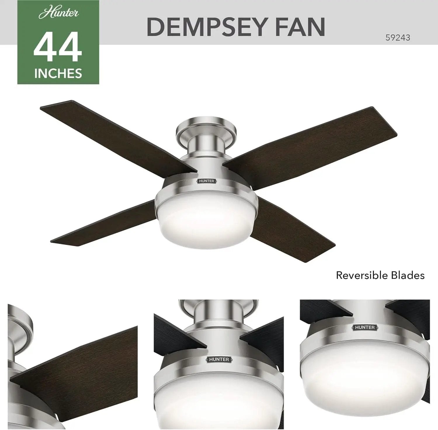 Fan Dempsey 44 Inch Brushed Nickel Ceiling Fan With LED from PriceLows™