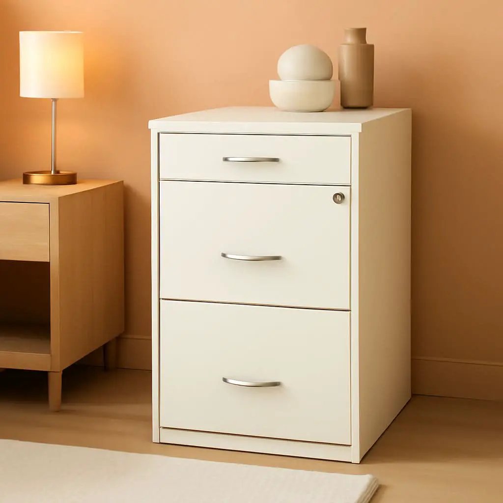 3 Drawer 27.32 Inch White Metal Filing Cabinet Lockable Preassembled For Legal And Letter Size from PriceLows™