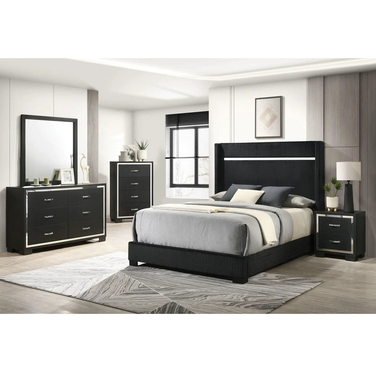 Contemporary Upholstered Bed | Tufted Headboard | High Headboard | 88.2 Inch Length