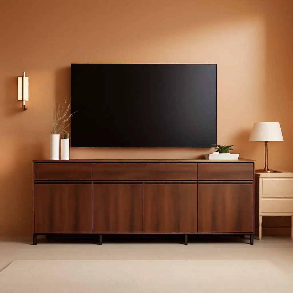Brown 3 In 1 TV Stand For 100 Inch TV Adjustable Shelves Metal Base from PriceLows™