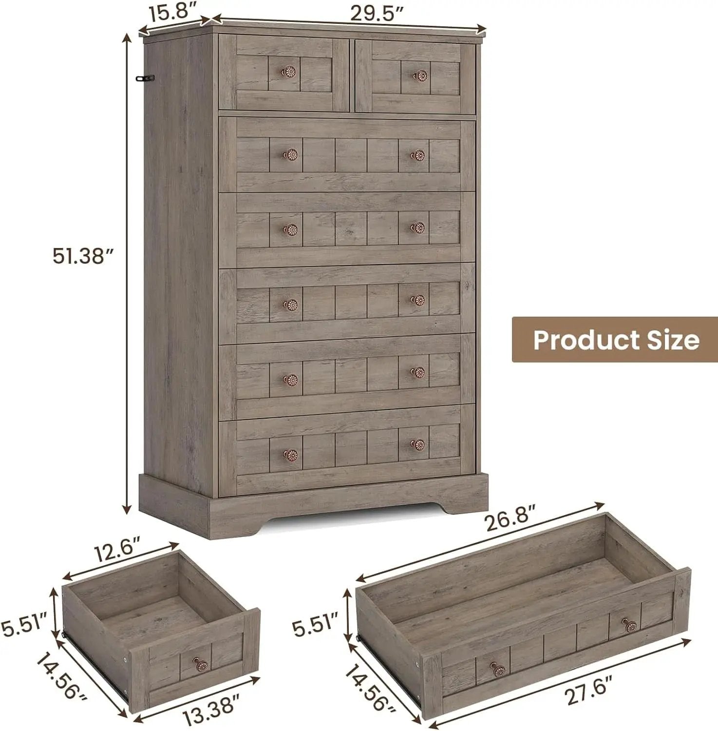 Black 51In Farmhouse Dresser Storage Organization Drawers from PriceLows™
