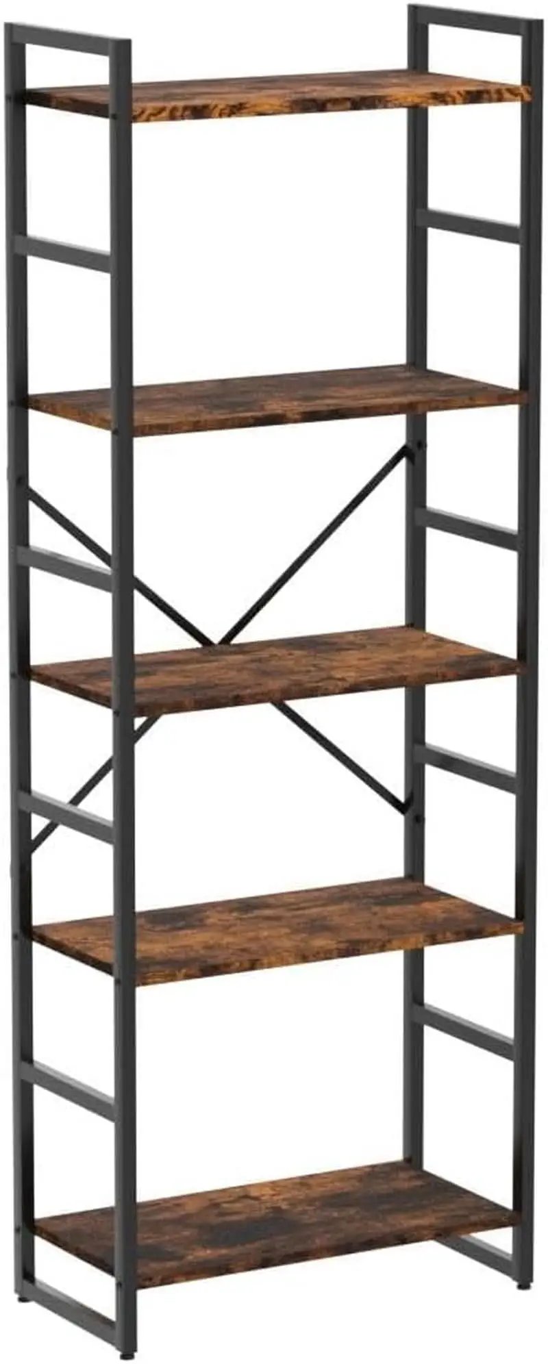 5 Tier Bookshelf Rustic Brown Tall Bookcase For Home Office from PriceLows™