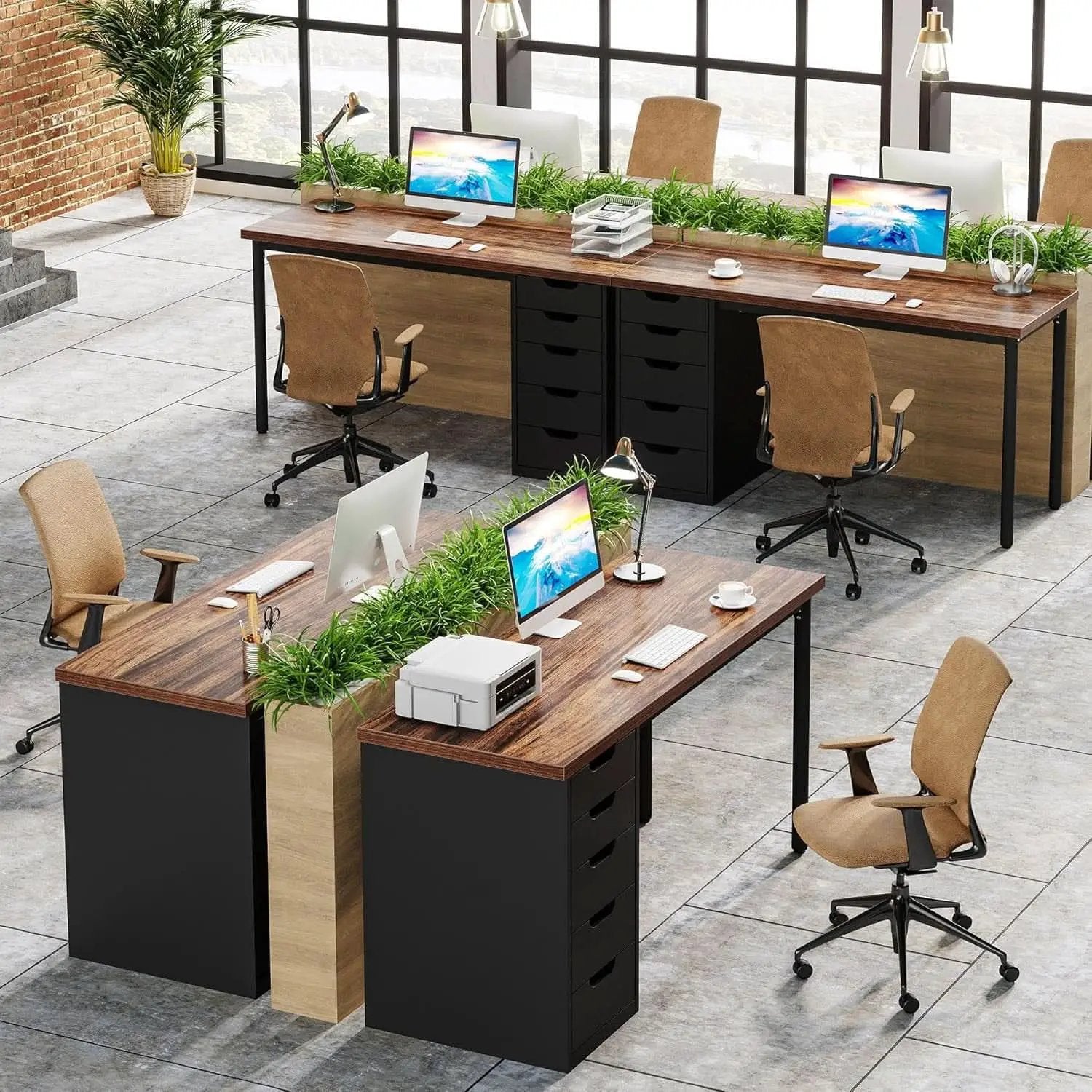 Industrial Rustic Brown Forty Seven Inch Computer Desk Storage from PriceLows™