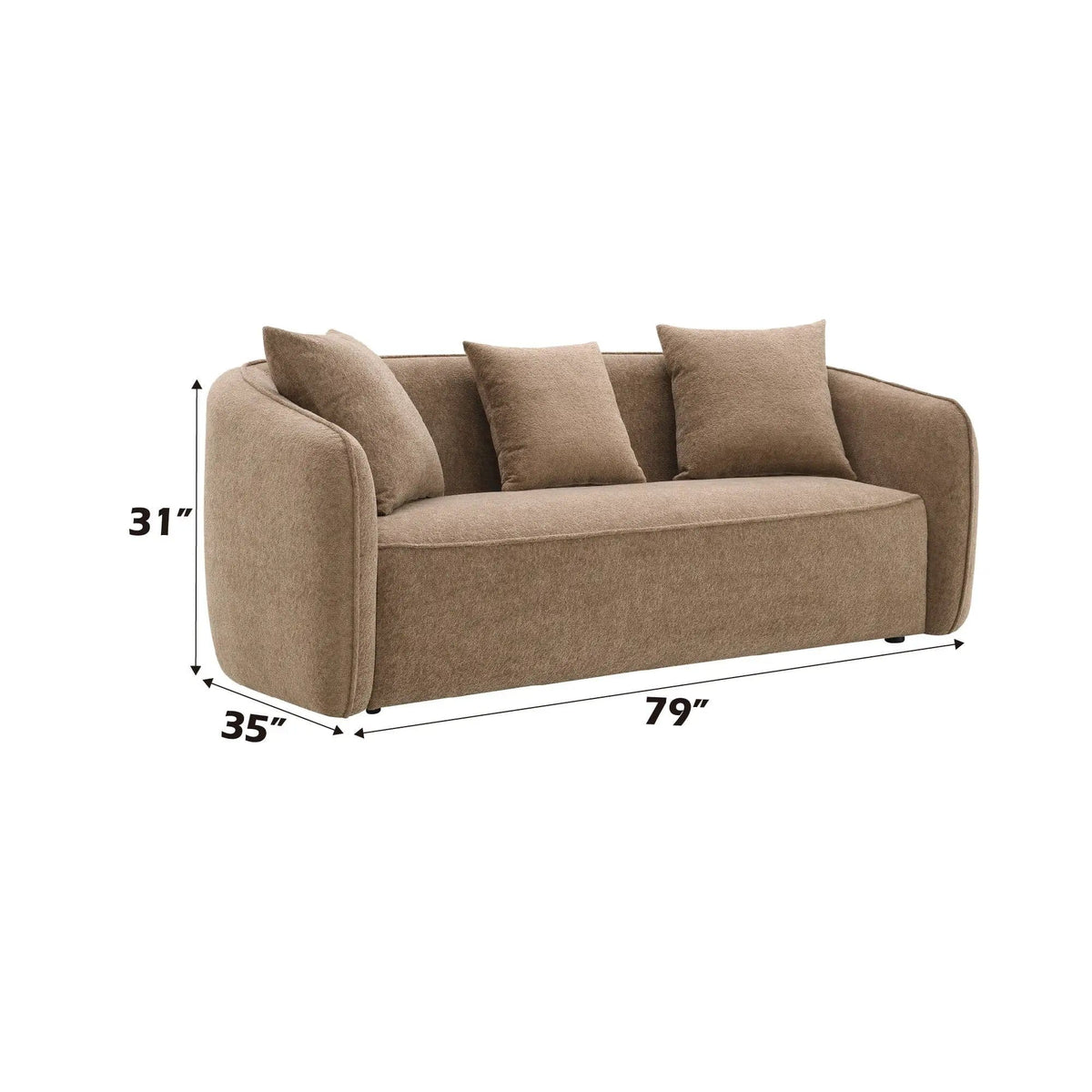 Keith Sofa With 3 Matching Color Toss Pillows | 2 Pieces | Fabric & Plywood | Living Room