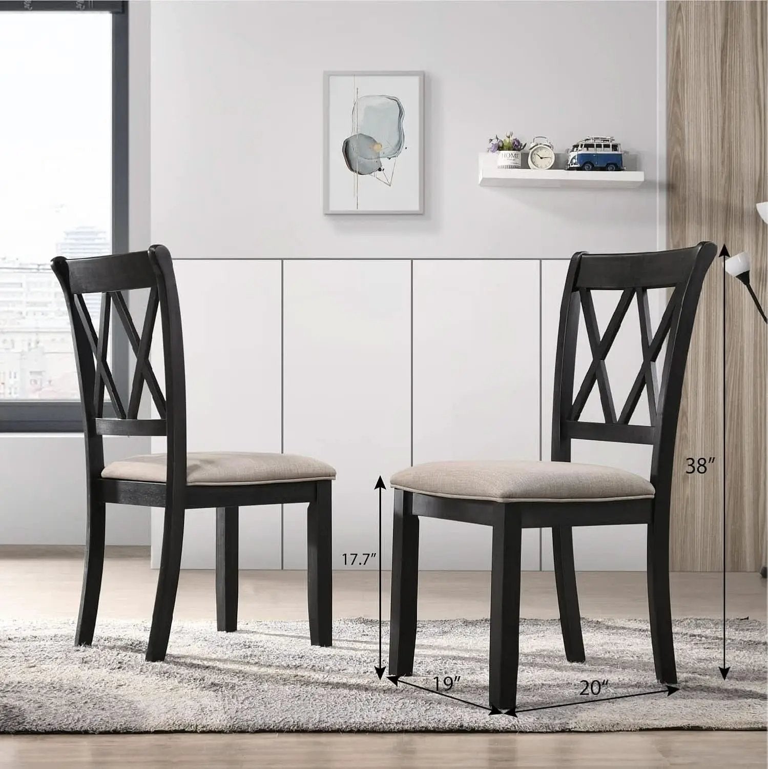 Windvale Black Cross Back Fabric Upholstered Dining Chair Set Of 2 from PriceLows™