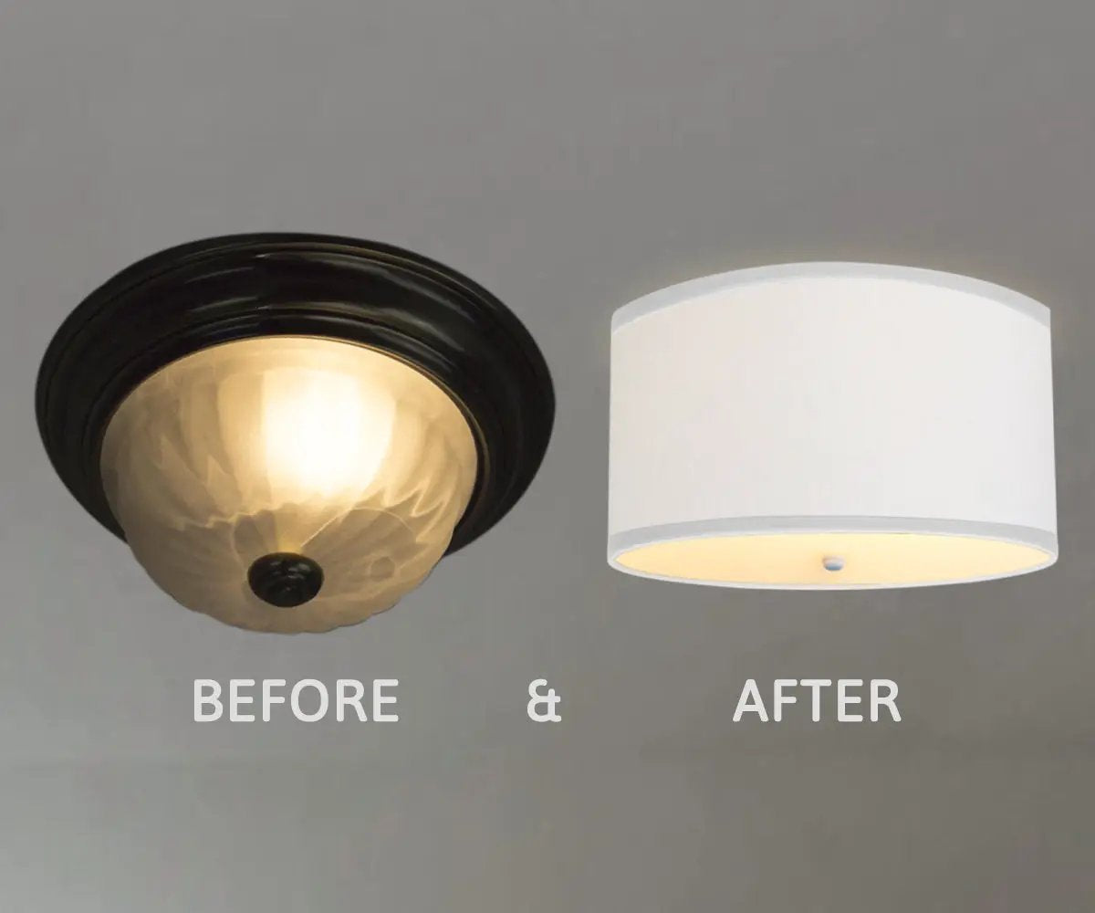 Flush Mount Light Converter Kit | 18 Inch | White Linen Shallow Drum Shade