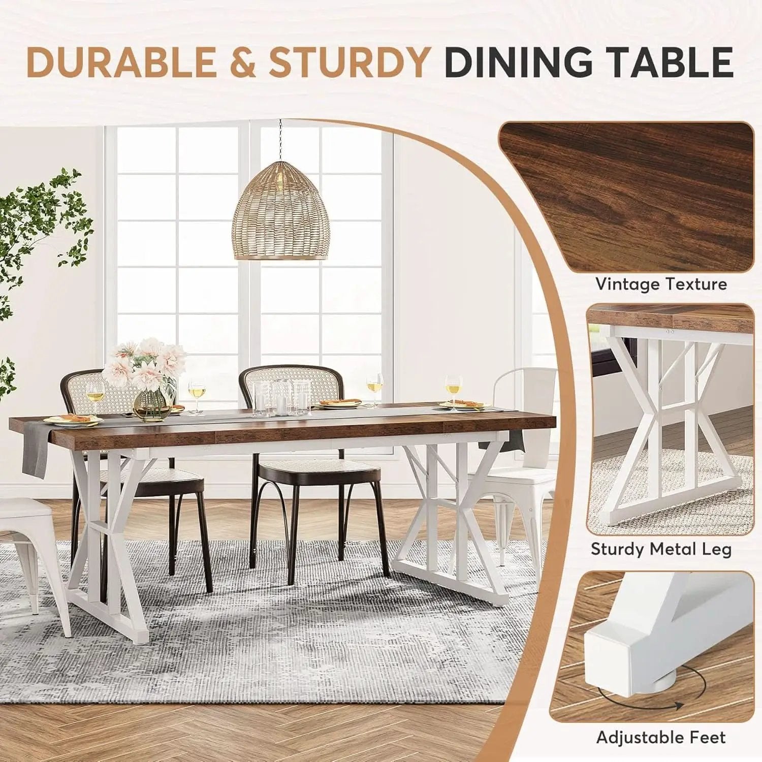 Farmhouse Dining Table For 6, 70.8 Inch Wood Table Two Tone from PriceLows™