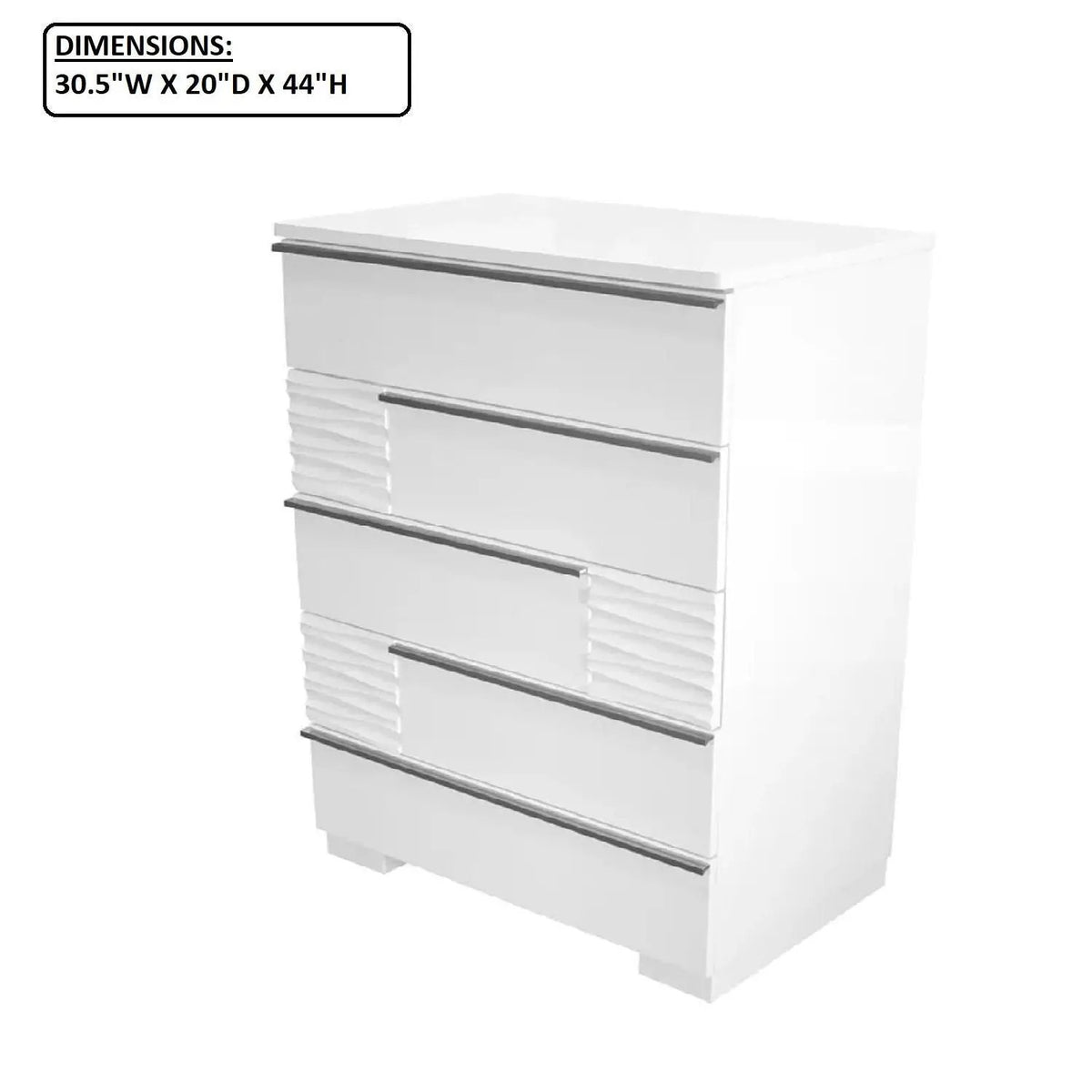 5 Drawer Chest | White Lacquer Finish | Modern Bedroom Decor
