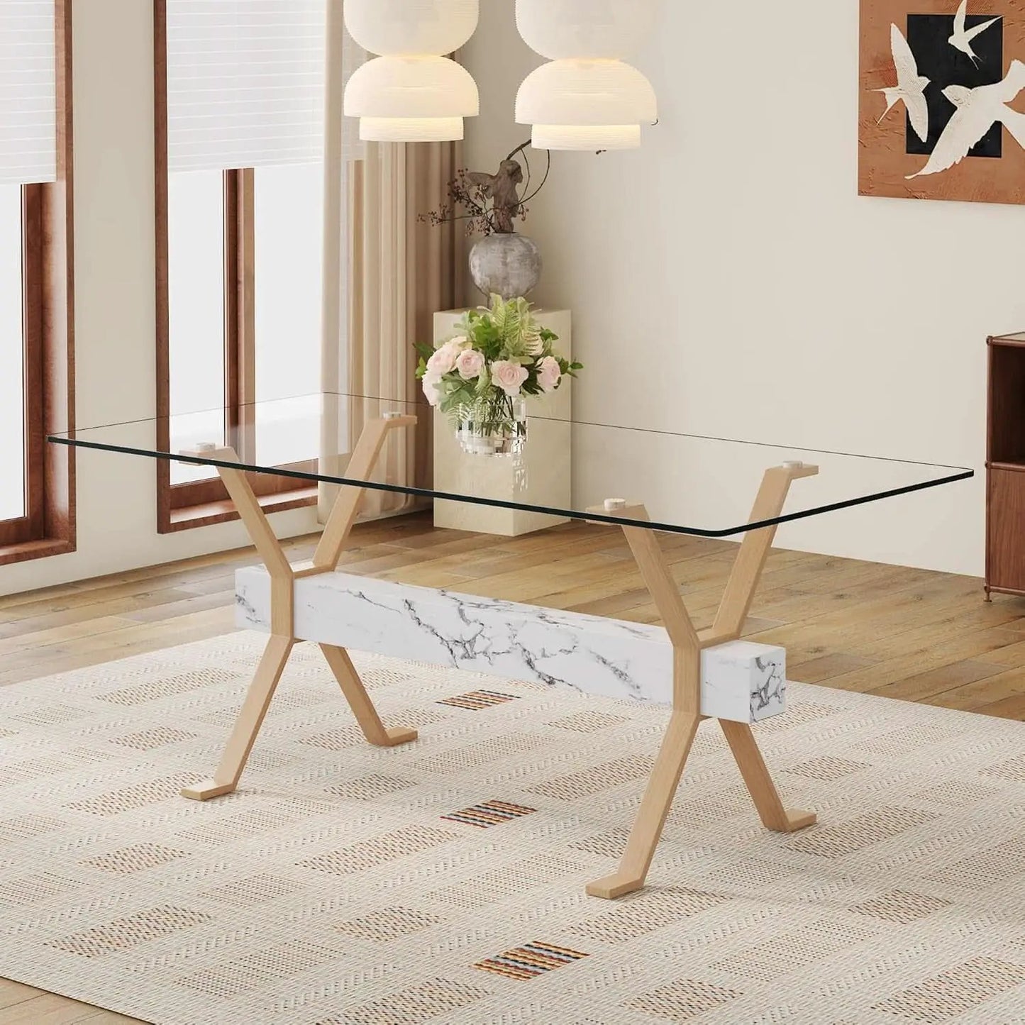71 Inch Glass Dining Table With Tempered Glass Top from PriceLows™