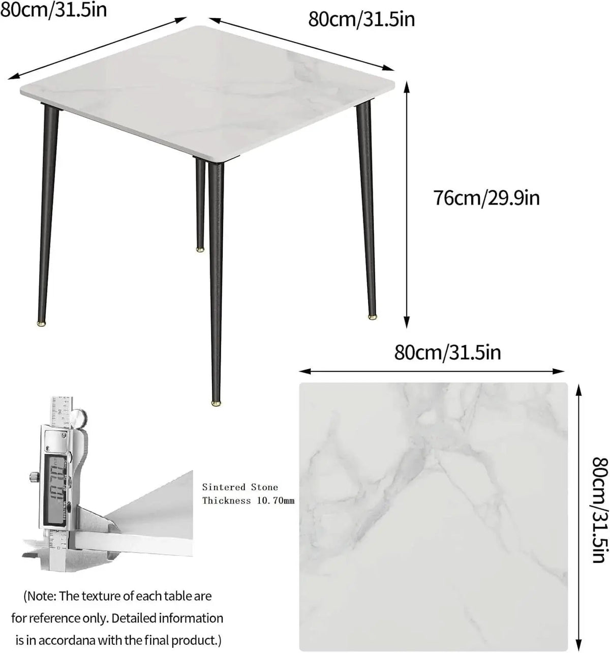 32 Inch Sintered Stone Dining Table With Black Legs from PriceLows™