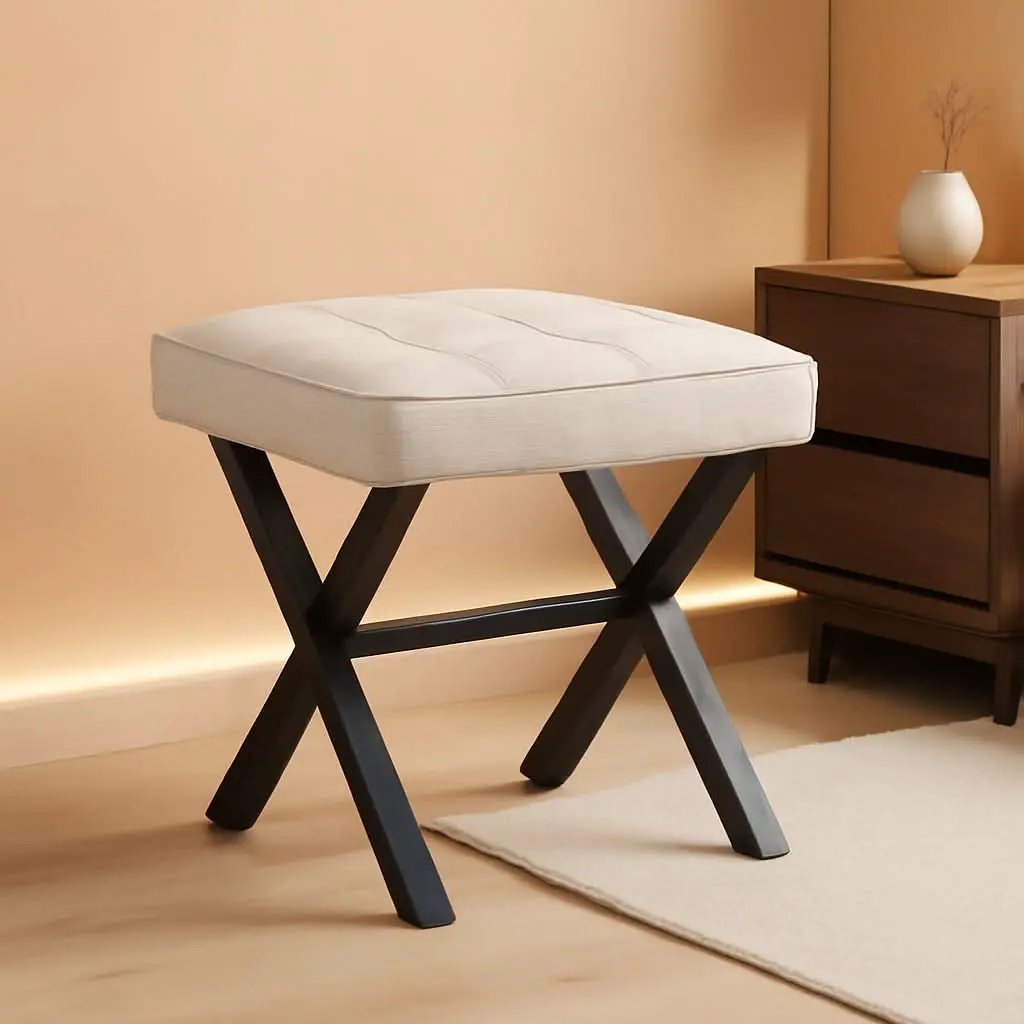 Linen Vanity Ottoman Foot Stool 16.9x12.9x18 Inches from PriceLows™