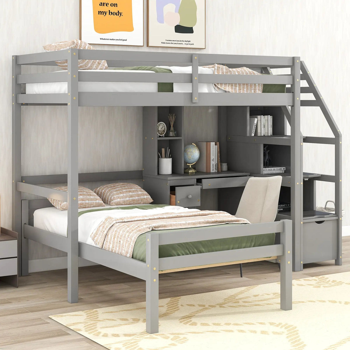 Loft Bed | Separable Design | Storage Staircase | Pine Frame