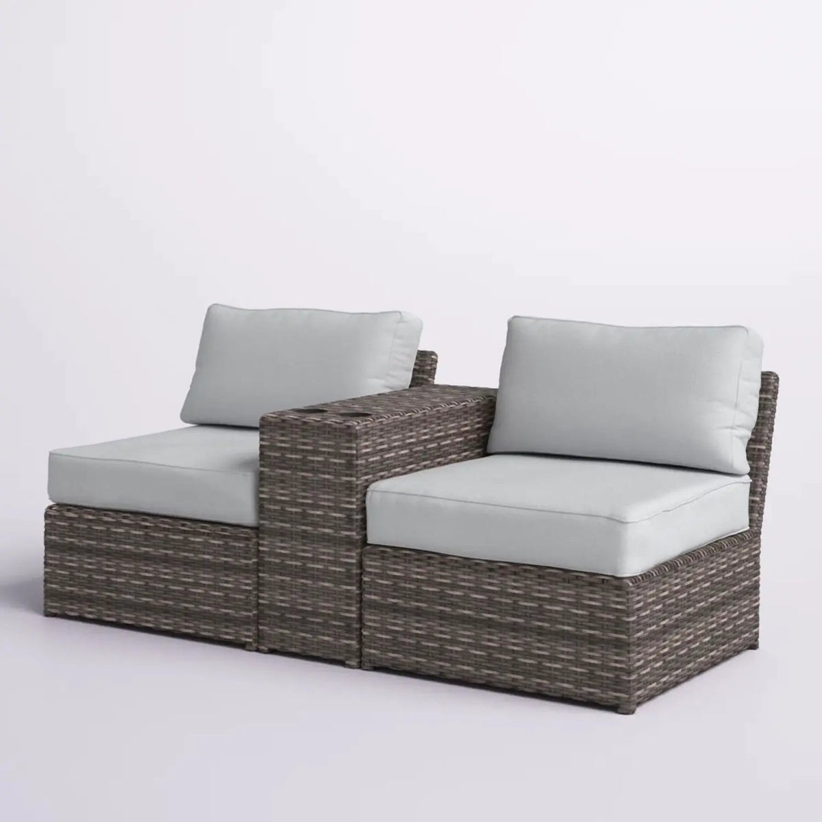 2 Person Wicker Conversation Set | Cushions Included | Integrated Cup Holders | Handwoven HDPE