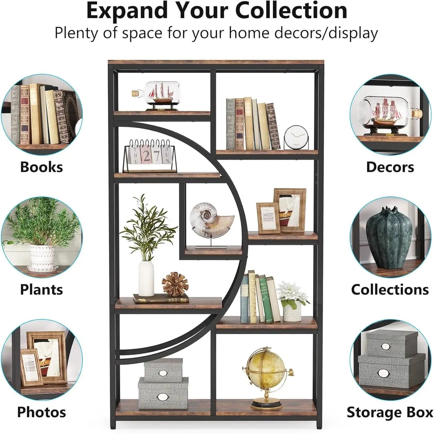 Industrial Black 5 Tier Etagere Bookcase For Living Room from PriceLows™